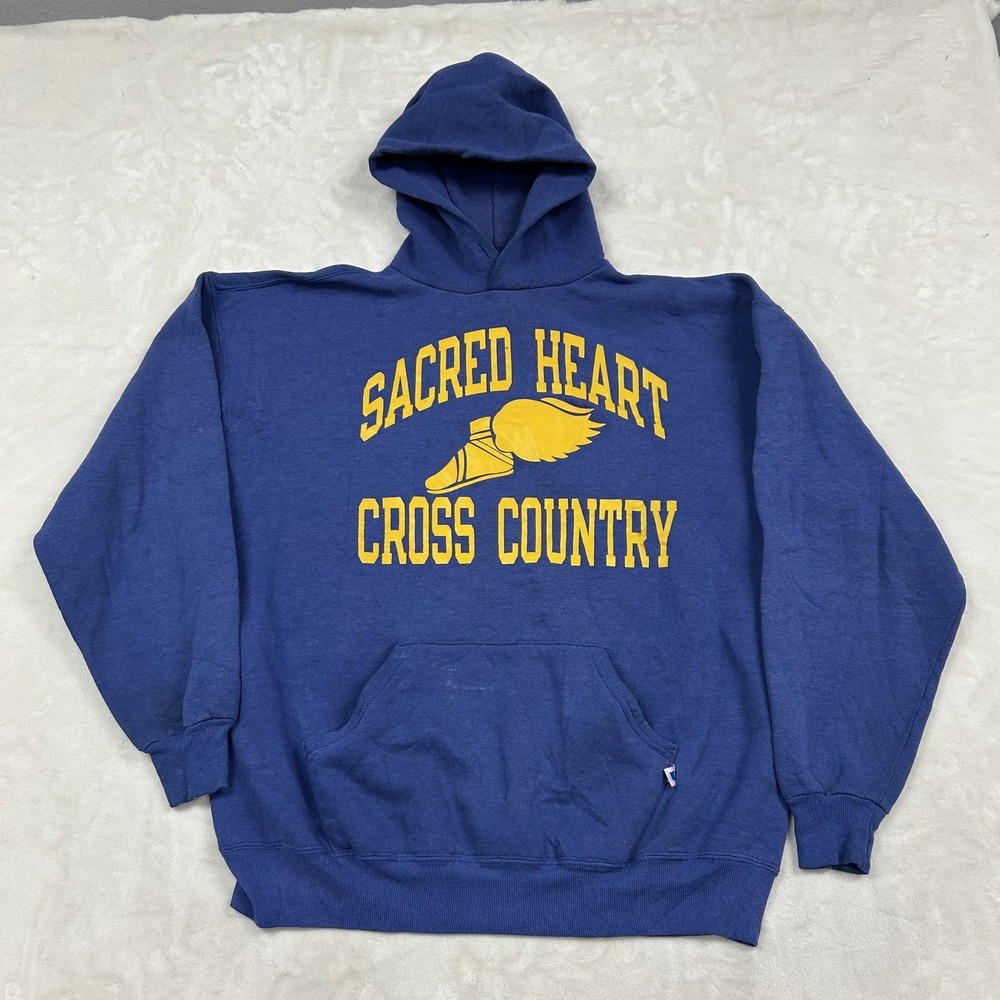 Russell Athletic Hoodie Mens XL Blue Sacred Heart Cross Country Vintage USA Made